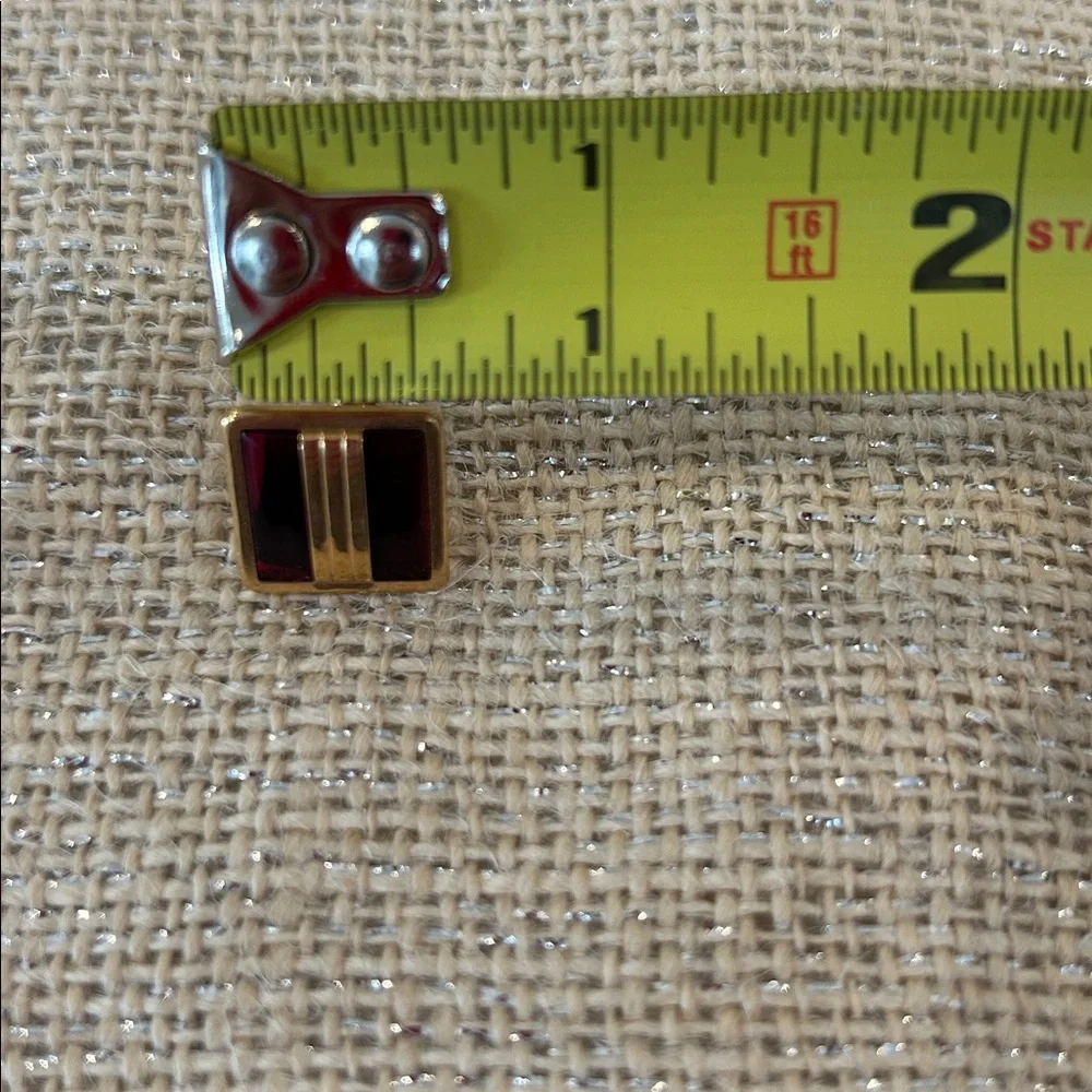 Vintage SWANK Square Gold Tone and Ruby Red Glass Cufflinks, 10K R.G.P.
